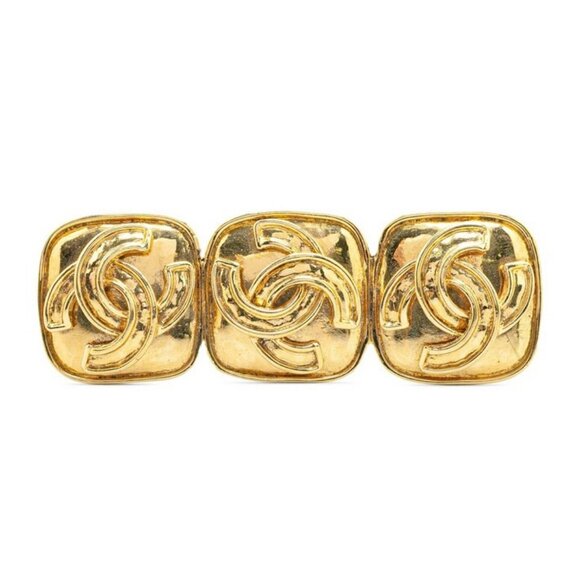 CHANEL Triple CC Logos Square Brooch Gold Tone Pin 94P Auth #07779 - Picture 1 of 3